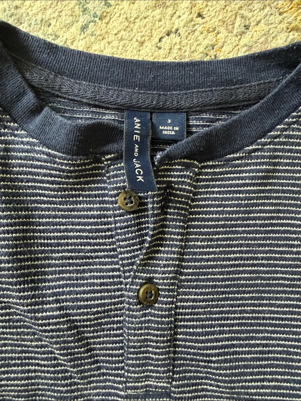 Janie and Jack Navy & White Striped Long-Sleeve Henley tee